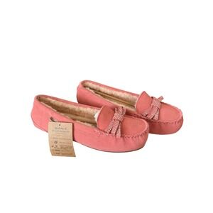 Bearpaw Cynthia Women's Pink Suede Rhinestone Bow Moccasin Slippers Size 13